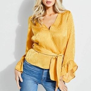 Guess 'Haidee' Floral Jacquard Silky Tie Blouse